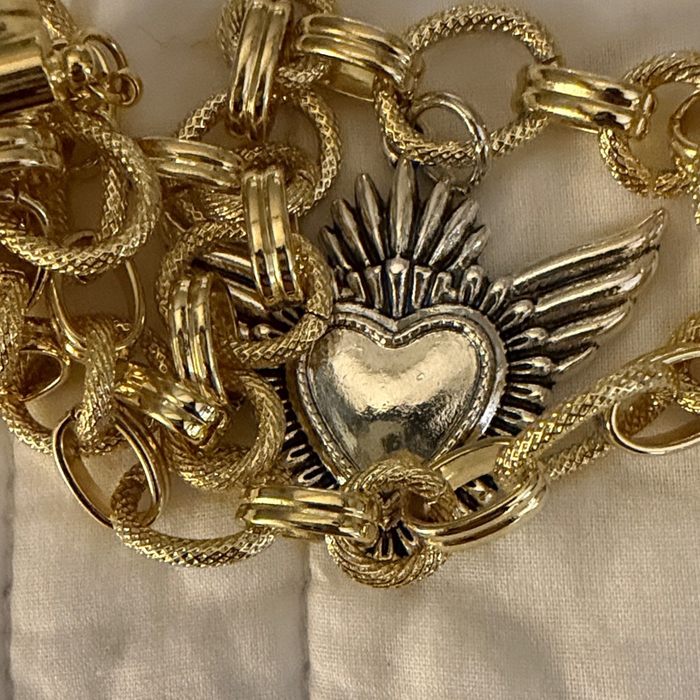 Gold and Silver chunky Heart Pendant Necklace - Picture 5 of 8